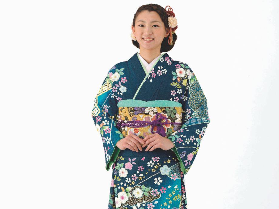 辻が花 ブルー振袖 レンタル 成人式